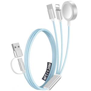 lot 8717 image: 1Pack Multi Charging Cable Cord for Travel Essentials,Apple Watch Charger,iPhone Charger,3-in-2 Type CL Cable Portable Designed for iWatch,iPhone 17-8,Galaxy S25-21,AirPods,iPad-4FT Blue - Retail $13