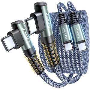 lot 8720 image: AINOPE USB C to USB C Cable (60W 2Pack 6.6ft) C to C Cable Fast Charging Type C Charger Fast Charging, Right Angle for Charging While Gaming & Lying Down Fit for iPhone 17 Pro Max Samsung iPad MacBook - Retail $10