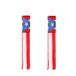 lot 8743 image: Puerto Rico Flag WindSock 2 Pack Stripes Wind Socks For Yard And Garden Flag.Front Porch Hanging Waterproof Suitable For Every Season,40Inch.