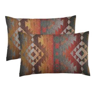 lot 8748 image: Emvency Set of 2 Aztec Throw Pillow Cover 12x20 Inches Decorative Pillowcase Navajo Orange Red Grey Tribal Decor Rectangle Pillow Cover with Hidden Zipper for Bedroom Sofa - Retail $13