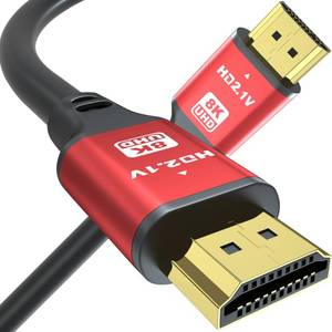 lot 8749 image: 1.5FT HDMI 2.1 Cable 8K60Hz 4K120Hz, 48Gbps Ultra High Speed HDMI Cable with Gold Plated Connector, Red Aluminum Housing, for PS5, Xbox Series X, Gaming Monitor, Soundbar, Desktop Setup, AV Receiver.