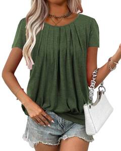 lot 8759 image: VahRuta Blouses for Women Army Green Short Sleeve Ladies Soft Womens Short Sleeve Stripe Tunic Medium - Retail $20