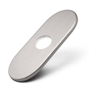 lot 8764 image: 6 Inch Brushed Nickel Sink Hole Cover, Greenspring 4 Hole Cover Deck Plate, Round Bathroom Faucet Deck Plate, Faucet Escutcheon for Bathroom or Kitchen Vanity Sink Faucet Stainless Steel - Retail $10