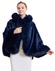 lot 8778 image: BEAUTELICATE Womens Party Faux Fox Fur Long Shawl Cloak Hooded Cape Coat - Retail $57
