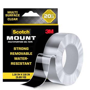 lot 8782 image: Scotch-Mount Multi-Purpose Gel Tape, Double-Sided Tape for Heavy Duty Applications, Removable Mounting Tape, Nano Tape, Water-Resistant Clear Mounting Tape, Holds up to 20 lbs, 1-Pack - Retail $9