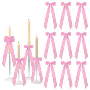 lot 8784 image: Meseey Pink Candlestick Decoration Bows Candle Holder with 5X13.5 Inch Decorative Velvet Bows for Bridal Showers, Birthdays Centerpieces Table Decor(Pink) - Retail $16