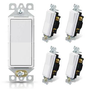 lot 8789 image: ELEGRP Matte White 3 Way Decorative Light Switch, 15Amp, 120-277 Volt, AC Decors Rocker Paddle Wall Switch Replacement, Self-Grounding, Residential and Commercial Grade, UL Listed (5 Pack) - Retail $15