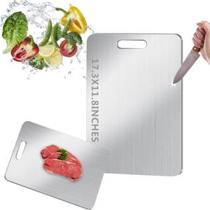 lot 8790 image: BLOCE Titanium Cutting Board for Kitchen, Stainless Non Stick Chopping Board, Upgrade Double Sided Food-Grade Titanium Board for Kitchen for Meat Cheese Vegetable (X-Large) - Retail $20