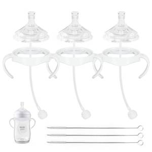 lot 8812 image: Straw Cup Soft Conversion Kit for Philips Avent Natural Baby Bottle, Toddler Transition Kit with Silicone Straw Top Nipple, Weighted Straw, Bottle Handle, Cleaning Brush, Spill-Proof, BPA-Free, 3-Pack - Retail $13
