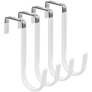 lot 8821 image: FYY Over the Door Hooks, 4 Pack Hangers Hooks with Rubber Prevent Scratches Heavy Duty Organizer for Living Room, Bathroom, Bedroom, Kitchen Hanging Clothes, Towels, Hats, Coats, Bags White - Retail $6