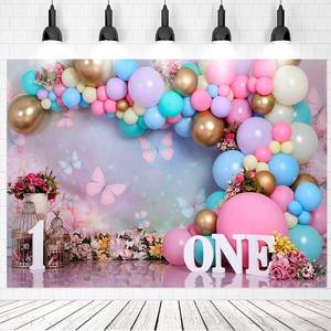lot 8824 image: First Birthday Backdrop for Girl - Baby Girl 1st Birthday Cake Smash Decorations Photo Backdrop for 1 Year Old Baby Shower Photo Shoot Props,Vinyl,8x6ft - Retail $25