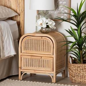 lot 8833 image: bali & pari Adrika Natural Rattan 2 Drawer Nightstand Natural Bedside Storage, No Assembly Required - Retail $199