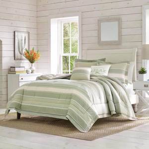 lot 8842 image: King 5pc Serenity Comforter & Sham Set Green - Tommy Bahama Percale, Reversible, Botanical Pattern