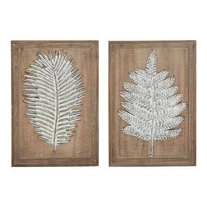 lot 8857 image: DecMode Brown Wood Carved Leaf Wall Decor (2 Count) - Retail $146