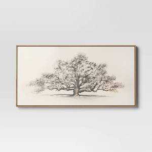 lot 8863 image: 47 x 24 Pen and Ink Tree Framed Wall Canvas - Threshold Digital Art Nature Scene, Polystyrene Frame TOP OF FRAME CRACKED - Retail $100
