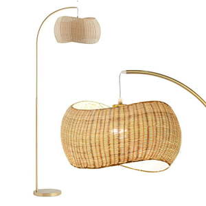 lot 8875 image: Brightech Wave Arched Floor Lamp Unique Hanging Wicker Shade for Living Rooms Rattan Style Matches Boho and Other Decor Arcs Over Sofas and Dining Tables for Compliments - Brass - Retail $255