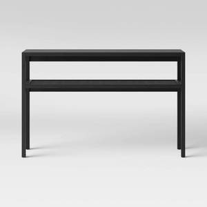 lot 8876 image: Warwick Narrow Console Table Black - Threshold Entryway Furniture with Fixed Shelf, Sofa Table Design - Retail $232