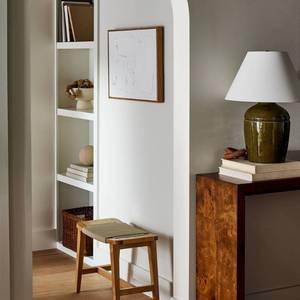 lot 8886 image: Medium High Gloss Ceramic Table Lamp Green - Threshold designed with Studio McGee LAMP SHADE BENT - Retail $95