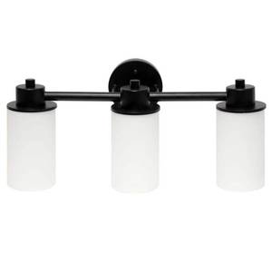 lot 8887 image: 3 Light Metal and Opaque White Glass Shade Vanity Wall Light Fixture with Round Backplate Black - Lalia Home ETL Listed, Bathroom Lighting, No Switch - Retail $87