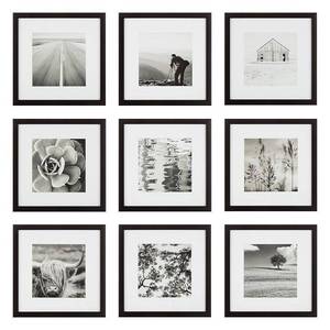 lot 8903 image: Instapoints 9 Piece 8  x 8  Picture Frame Set with Decorative Art Prints &amp Hanging - Black OPENED TO TAKE PICTURES  - Retail $145