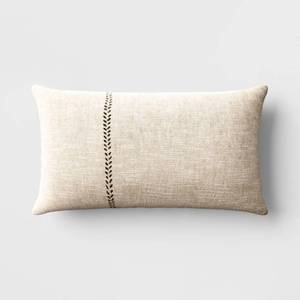 lot 8914 image: Oversized Stitched Lumbar Throw Pillow Neutral Cotton-Linen Blend, Indoor - Threshold - Retail $25