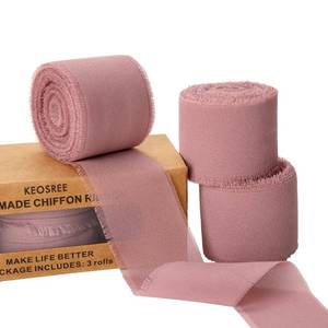 lot 8793 image: Keosree 3pk Chiffon Ribbon Dusty Rose