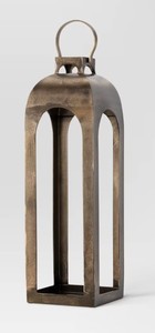 lot 8832 image: 29x9in Pillar Cast Aluminum Lantern Candle Holder Gold - Threshold&nbsp- Retail $110