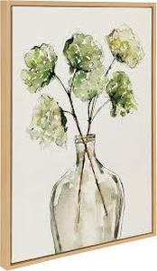 lot 8874 image: Kate and Laurel Sylvie Greenery Vase Framed Canvas Wall Art by Sara Berrenson, 23x33 Natural, Botanical Leaf Art for Wall