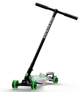 lot 8910 image: Melo SideWinder Kick Scooter - Green Steel & Aluminum Frame, Lights Up - Retail $59.99