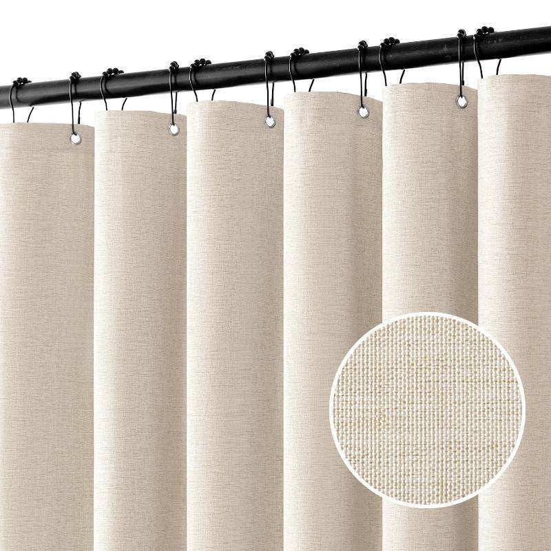 lot 26632 image: Extra Long Linen Shower Curtain 80 Inches Long with 12 Metal Hooks Washable Heavy Beige Fabric Shower Curtain Set Waterproof Neutral Thick Cloth Shower Curtain for Bathroom Hotel Bathtub, Cream - Retail $25