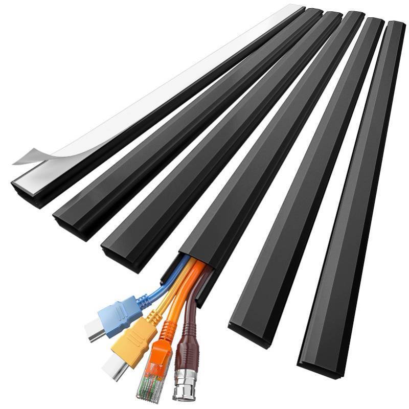 lot 26641 image: Black Cord Hider, 85in Cord Covers for 3-4 Wires on Wall, Large Cable Hider, Premium Wire Covers for Cords on Wall, Easy Set-up Cable Cover Raceway, TV Wire Hiders Wall, W1.18 H0.67in, Black - Retail $15