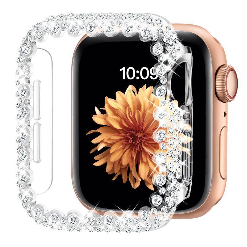 lot 26649 image: Bling Bumper Case Compatible with Apple Watch Series 321 42mm,Diamond Protective Face Cover for Women, Hard PC Frame for iWatch 42mm - Retail $11