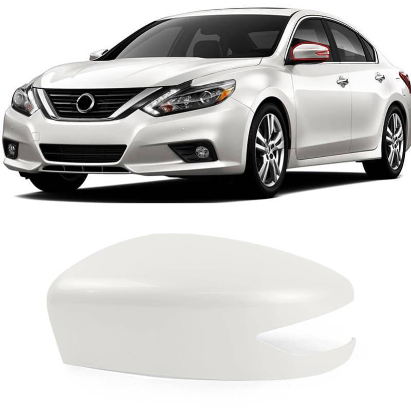 lot 26750 image: Compatible with Nissan Altima 2013-2018, Sentra 2013-2019 Left Side Mirror Cover Replacement, White Exterior Driver Side Door Rear View Side Mirror Cap Cover WITH Signal Light - Retail $21