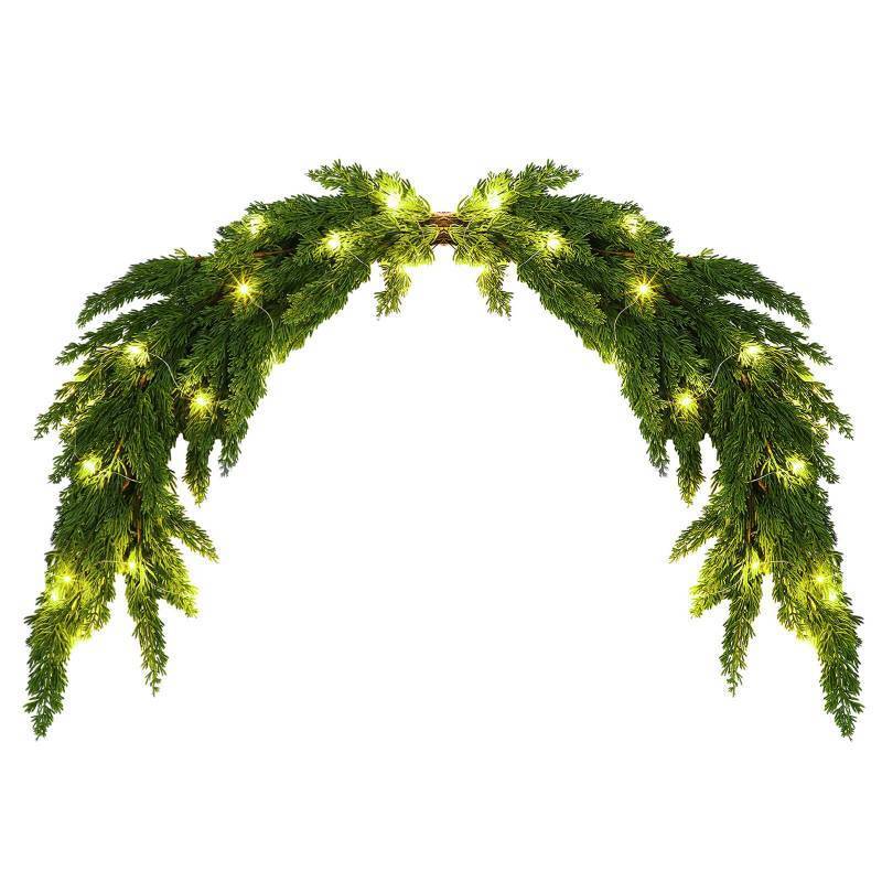lot 26753 image: 47 Real Touch Artificial Cedar Christmas Swags for Front Door with Battery Powered Light LED Cedar Christmas Mailbox Garland Faux Swag Wreath for Xmas Decoration Home Decor(L) - Retail $90