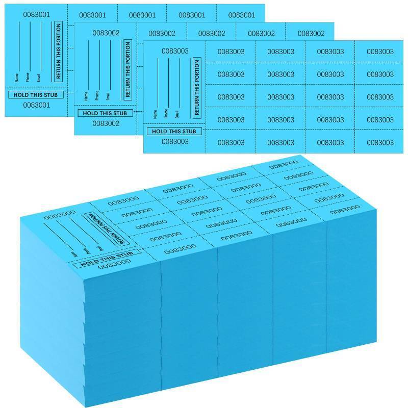 lot 26794 image: 1000 Sheet 20 Bid Raffle Tickets Chinese Auction Tickets Sheets Auction Fundraiser Ticket Numbered with Name and Phone Number Per Sheet Raffle Tags for Silent Bidding (Lake Blue) - Retail $43