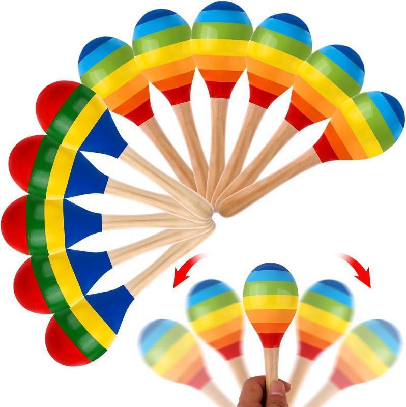 lot 26821 image: 10 Pcs Maracas Hand Percussion Rattles 7.87 Inch Wooden Rumba Shaker Maracas for Adults Kids Maracas Musical Instrument Mexican Fiesta Wood Maracas(Mexican Color & Rainbow) - Retail $34