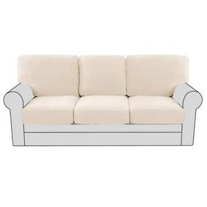lot 56751 image: Multi-Pieces Sofa Covers for Three Cushion Couch Sofa High Stretch Seat Cover Jacquard Textured Twill Fabric (3 Seat Cover Plus 3 Back Cushion Covers, Cream) - Retail $50