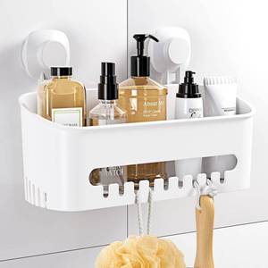 lot 56755 image: Shower Caddy Suction Cup No-Drilling Removable Bathroom Organizer Storage Heavy Duty Shelf Basket for Bath Shampoo Conditioner - White - Retail $30