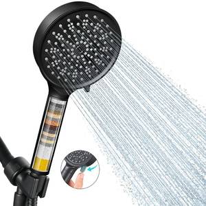 lot 56757 image: Cobbe Filtered Shower Head with Handheld, High Pressure 6 Spray Mode Showerhead with Filters, Water Softener Filters Beads for Hard Water - Remove Chlorine - Reduces Dry Itchy Skin, Matte Black - Retail $26