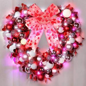 lot 56772 image: 14 Valentine Wreath Heart Door Wreath for Front Door Wall Window Romantic Decor, 2 Tier Plastic Valentines Day Love Heart Wreath with Bowknot for Valentines Day Wedding Party (Red Pink White) - Retail $39