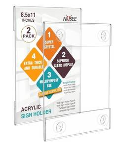 lot 56774 image: Acrylic Window Sign Holder Glass Door Sign Holder with 4 Suction Cups 8.5x11 Inch--Window Mount for Displaying Flyers, Notices, Documents and Menus, for Office, Store, Home, Restaurant Use  - Retail $10