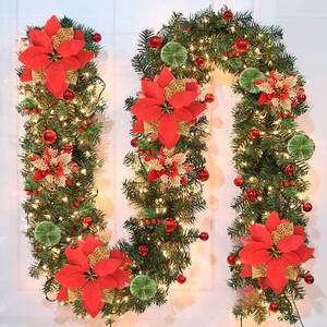 lot 56775 image: Christmas Garlands,2.7M 9FT Christmas Garland, Christmas Garland with Lights, and Berries and Balls, for Fireplaces, Stairs, Interior Decoration - Retail $28