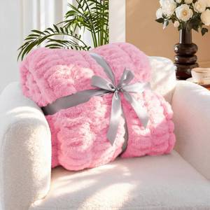 lot 56778 image: Faux Rabbit Fur Throw Blanket - Ultra Soft & Fluffy Cozy Gift, Plush Fuzzy Luxury Blanket for Couch, Bed, Living Room Decor, 50x60, Blush Pink - Retail $36