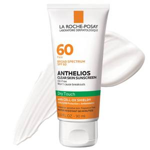 lot 56814 image: La Roche-Posay Anthelios Clear Skin Sunscreen Dry Touch SPF 60, Oil Free Sunscreen For Face, Oil Absorbing, Broad Spectrum SPF  Antioxidants, Non-Greasy, Oxybenzone Free, Travel Size - Retail $21