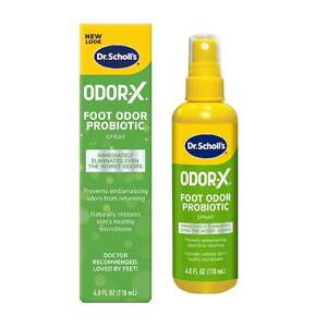 lot 56821 image: Dr. Scholls ODOR-X FOOT ODOR PROBIOTIC SPRAY, 4 oz  Immediately Eliminates The Worst Odors - Prevents Embarrassing Odors From Returning - Restores Skins Microbiome - Retail $9