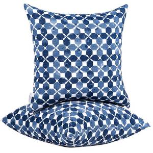 lot 21187 image: JMGBird Waterproof Outdoor Pillows Set of 2, 18x18 inch Weather Resistant White with Diamond Blue Petal Pattern Throw Pillows with Inserts for Patio Furniture - Retail $40