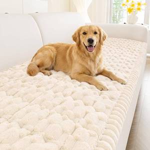 lot 21195 image: Smiry Couch Covers for Dogs Washable, Non Slip Fuzzy Pet Couch Covers for Sofa, Soft Thick Sofa Slipcovers Furniture Protector Pet Friendly (Cream, 27.6 x 59) - Retail $24