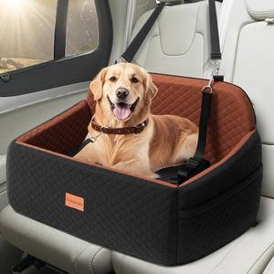 lot 21200 image: Dog Car Seat for Large Medium Dogs, Pet Car Seat Under 55 lbs or 2 Puppies, Removable Washable Pets Travel Booster Bed for Automotive Backseat with Comfy Thick Cushion, 2 Safety Leashes(BlackBrown) - Retail $70