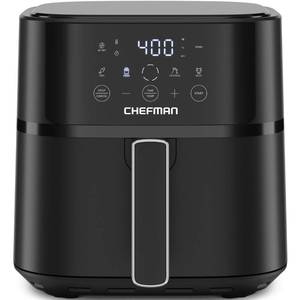 lot 21201 image: Chefman Air Fryer �� 6 QT Compact Airfryer for Quick & Easy Meals in Minutes, Features Hi-Fry Technology for Extra Crisp, Touchscreen Controls with 4 Presets, Nonstick & Dishwasher Safe Basket - Black powers on - Retail $100