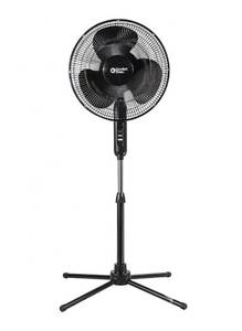 lot 21207 image: Comfort Zone 16-Inch Oscillating Pedestal Fan �� 3-Speed High-Velocity Cooling, Adjustable Height & Tilt, Quad-Pod Folding Base, Black �� ETL Listed powers on - Retail $33